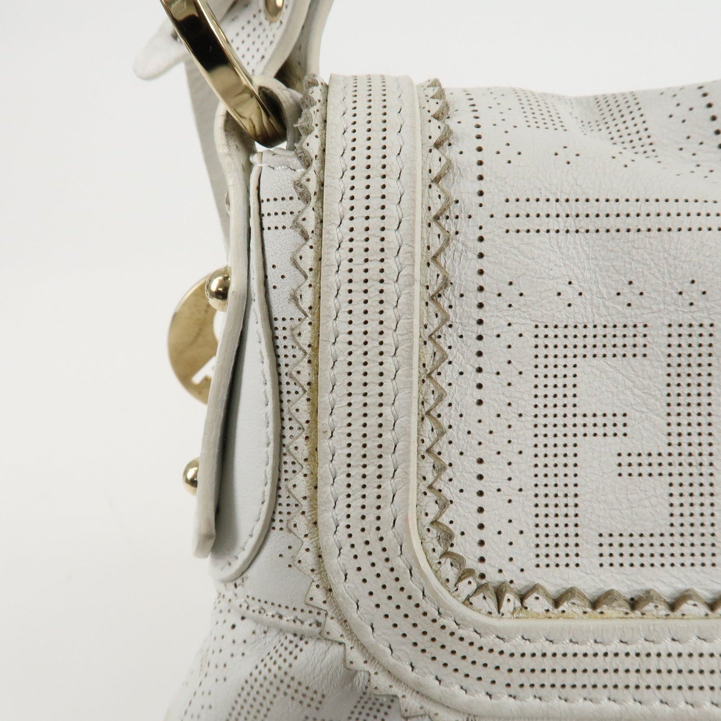 FENDI Zucca Leather Shoulder Bag Hand Bag White 8BR445