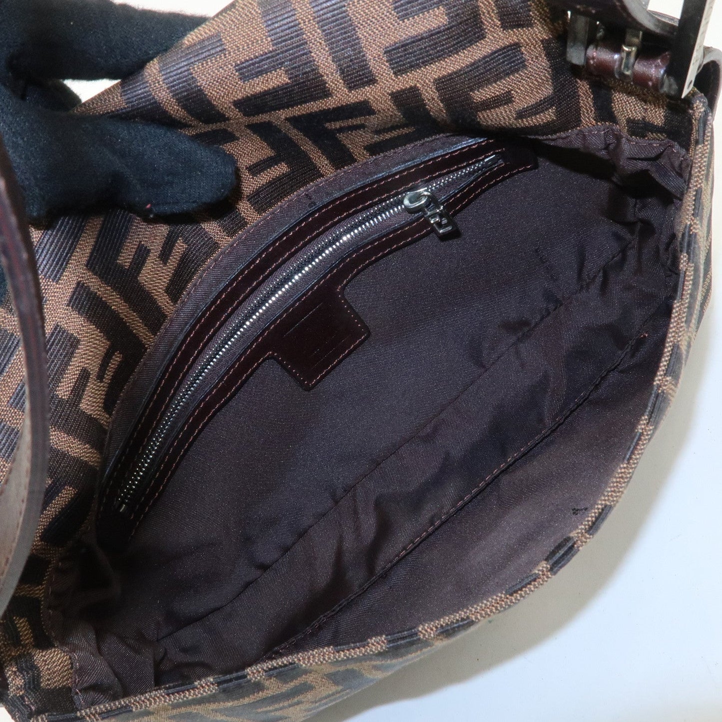 FENDI Zucca Mamma Baguette Canvas Shoulder Bag Brown Black 26424