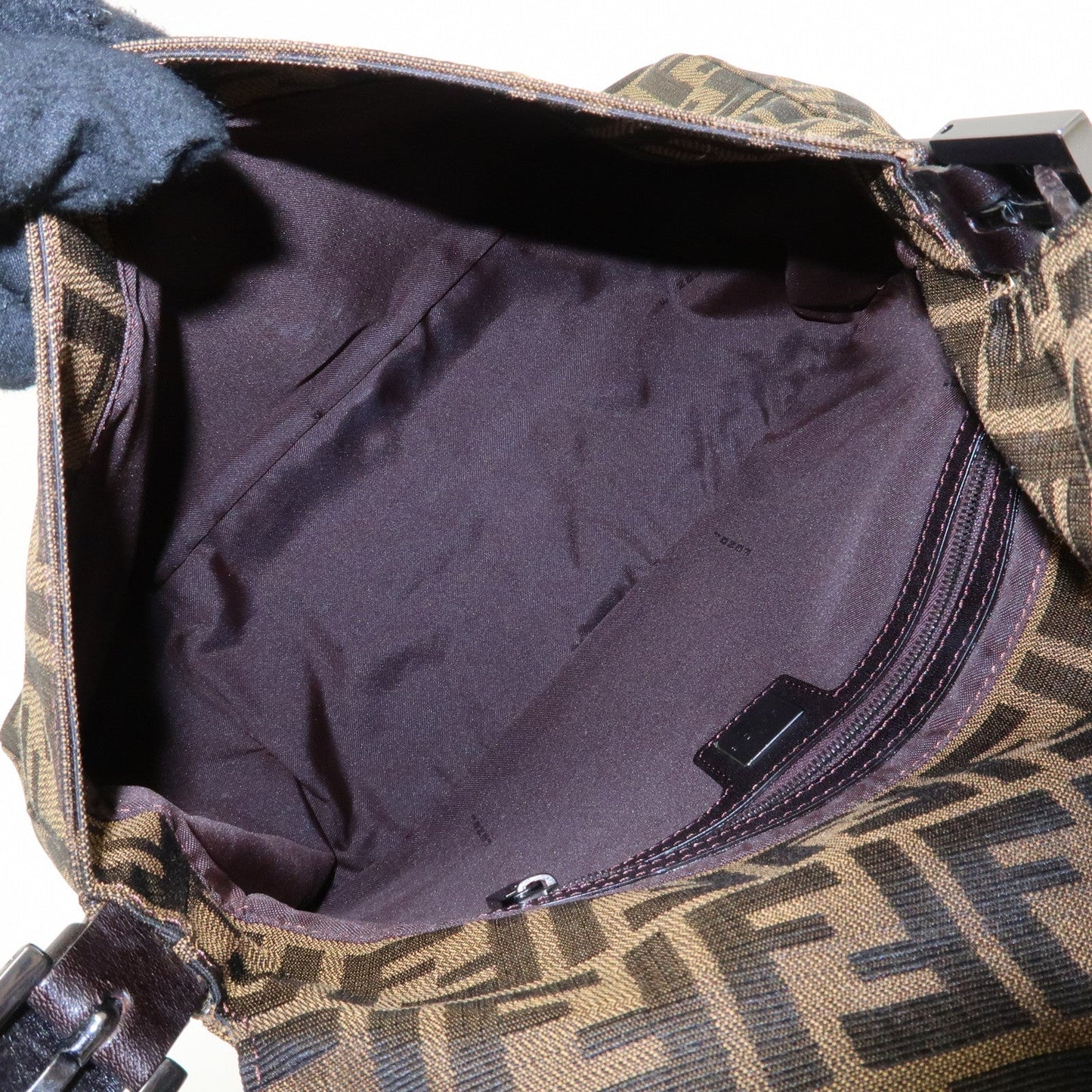 FENDI Mamma Baguette Zucca Canvas Leather Shoulder Bag 8BR001