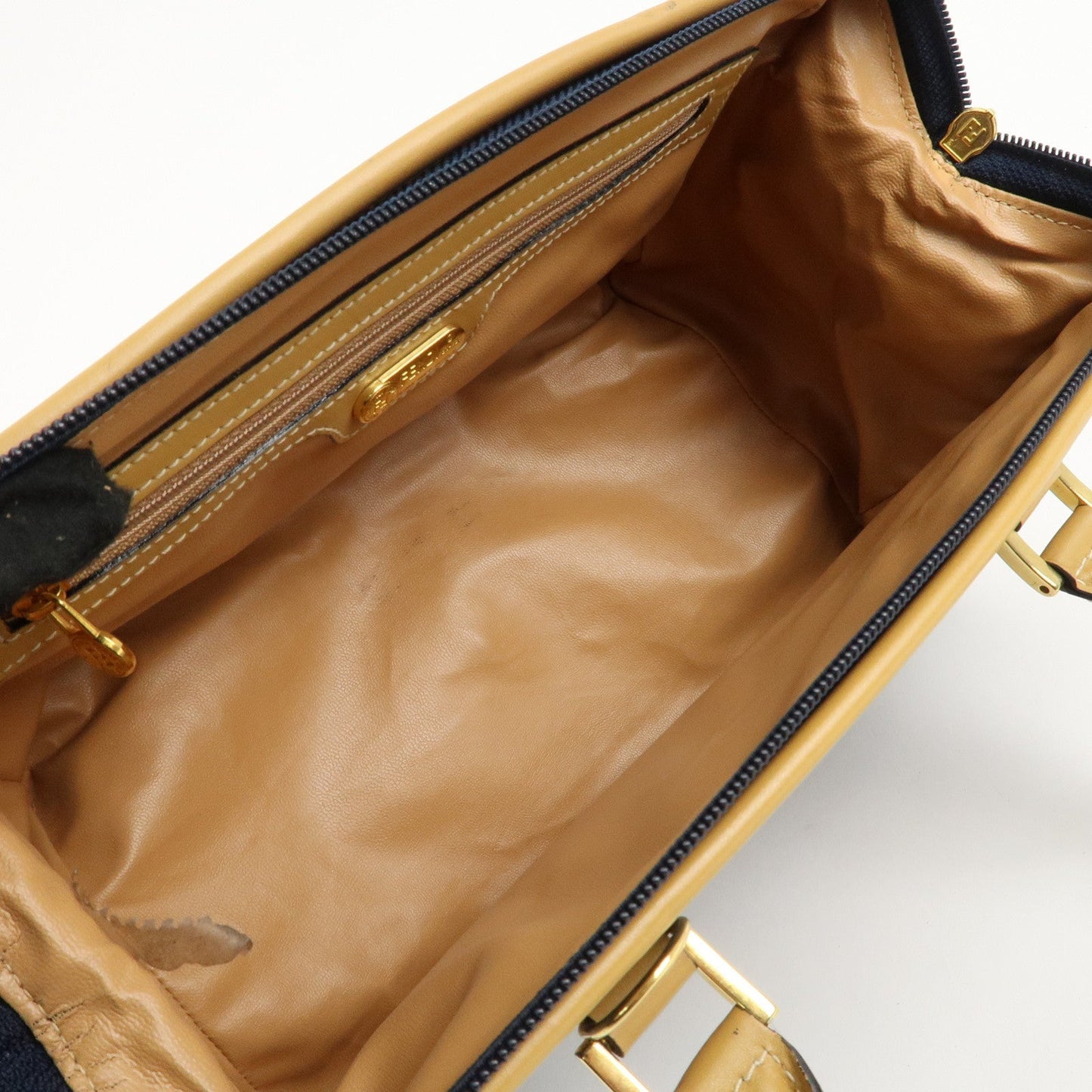 FENDI PVC Leather 2Way Bag Hand Bag Navy Brown