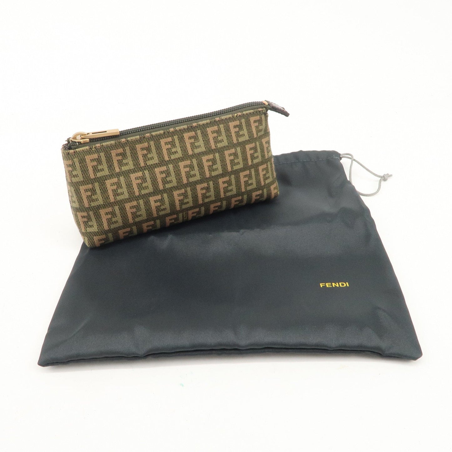 FENDI Zucca Canvas Leather Pouch Mini Bag Khaki Brown 7N0037
