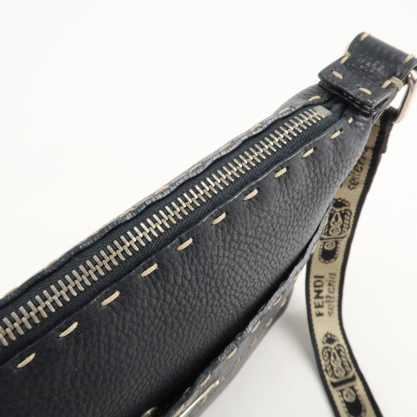 FENDI Selleria Leather Shoulder Bag Crossbody Bag Black 8BT092