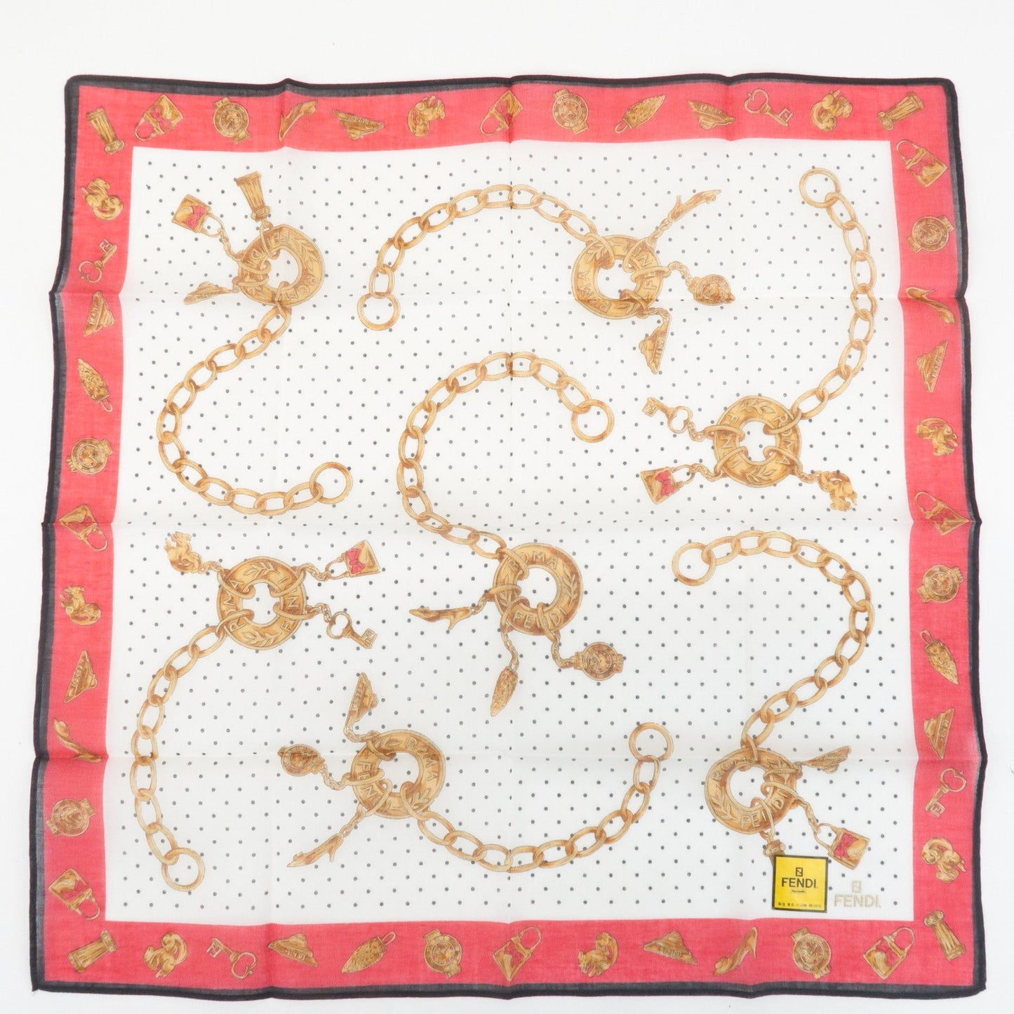 FENDI Set of 5 Cotton 100% Handkerchief Pink Navy Red White