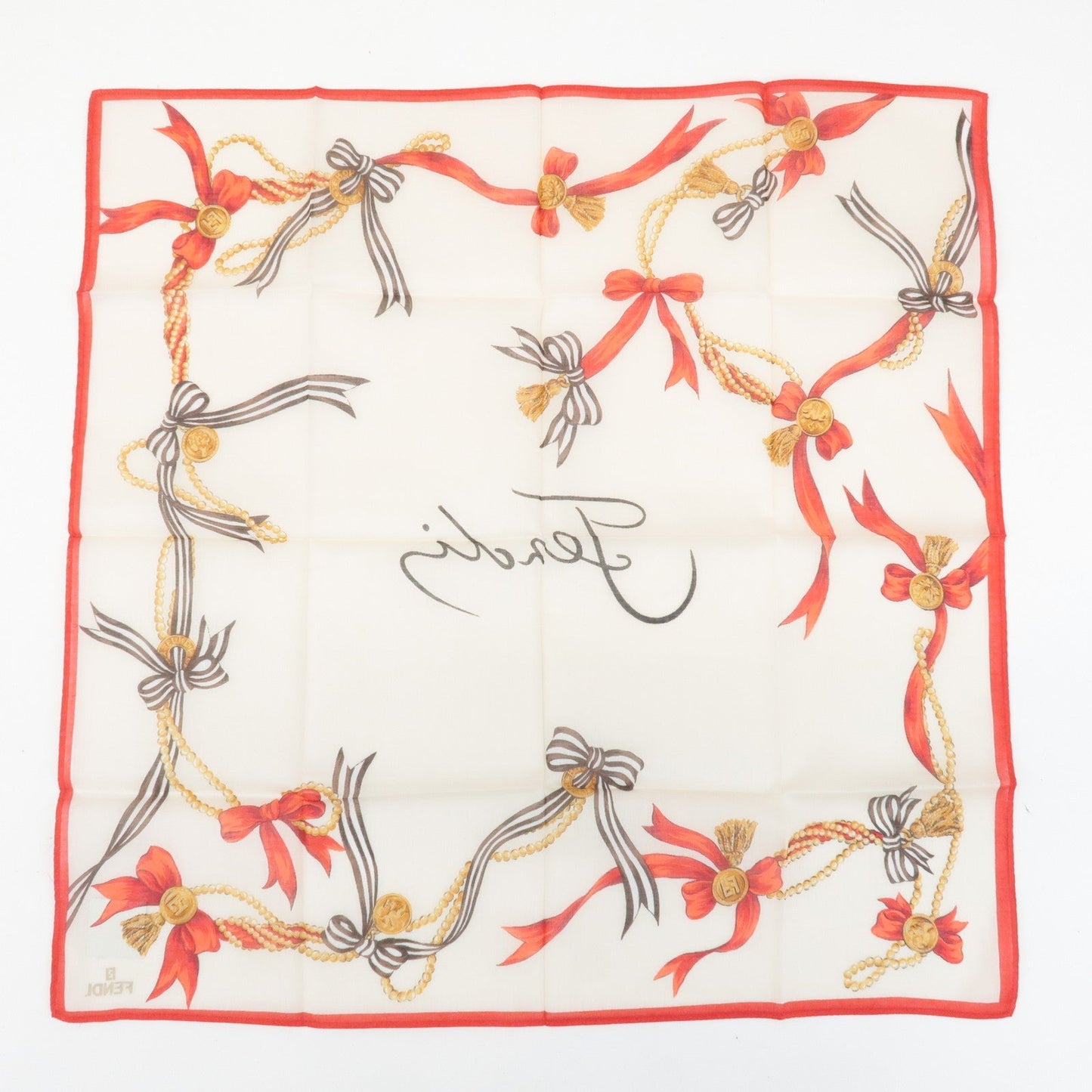 FENDI Set of 5 Cotton 100% Handkerchief Red Pink Brown Beige White