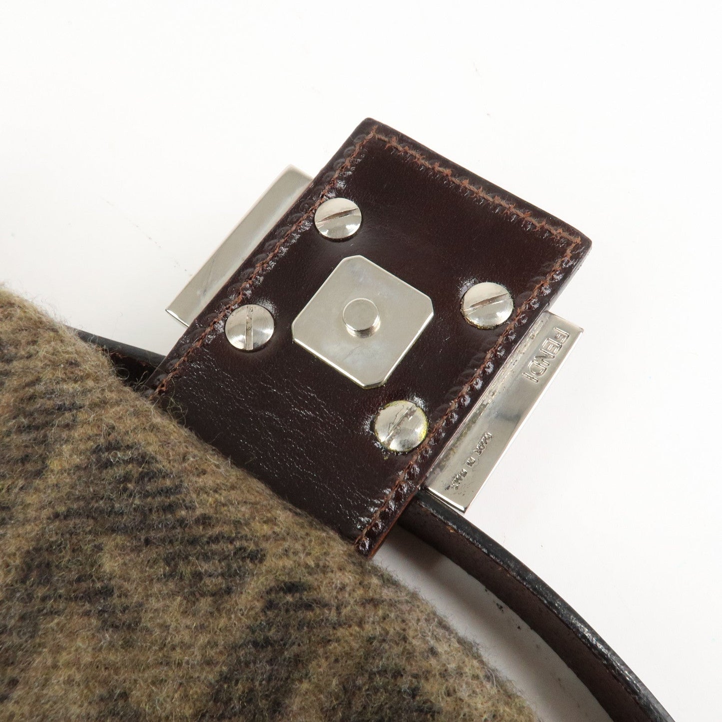 FENDI Mamma Baguette Zucca Wool Leather Shoulder Bag Flower