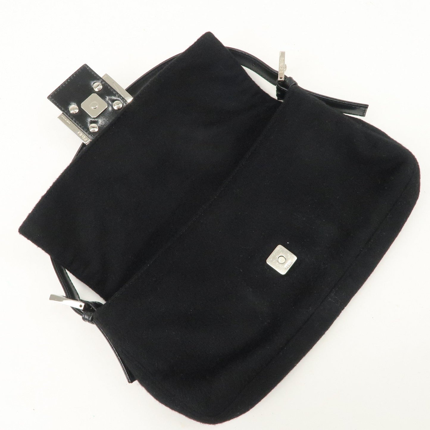 FENDI Mamma Baguette Cashmere Leather Shoulder Bag  Black 26424