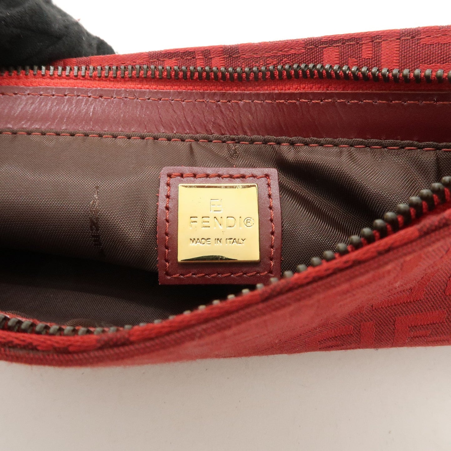 FENDI Zucchino Canvas Leather Shoulder Bag Purse Red 8BR042