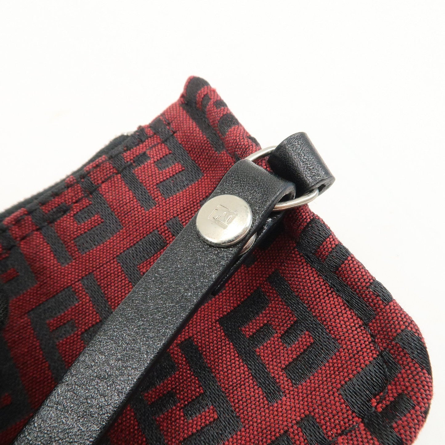 FENDI Zucchino Canvas Leather Mini Tote Bag Red Black 8BH056