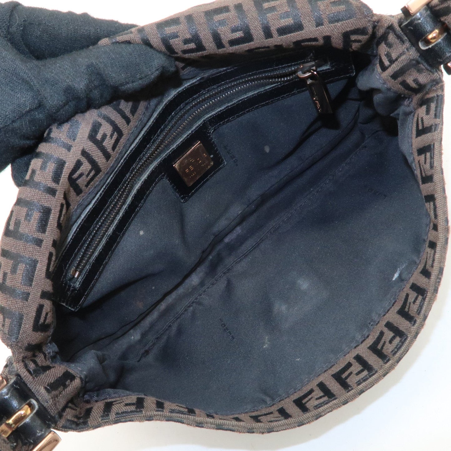 FENDI Mamma Baguette Canvas Shoulder Bag Brown Black 26424
