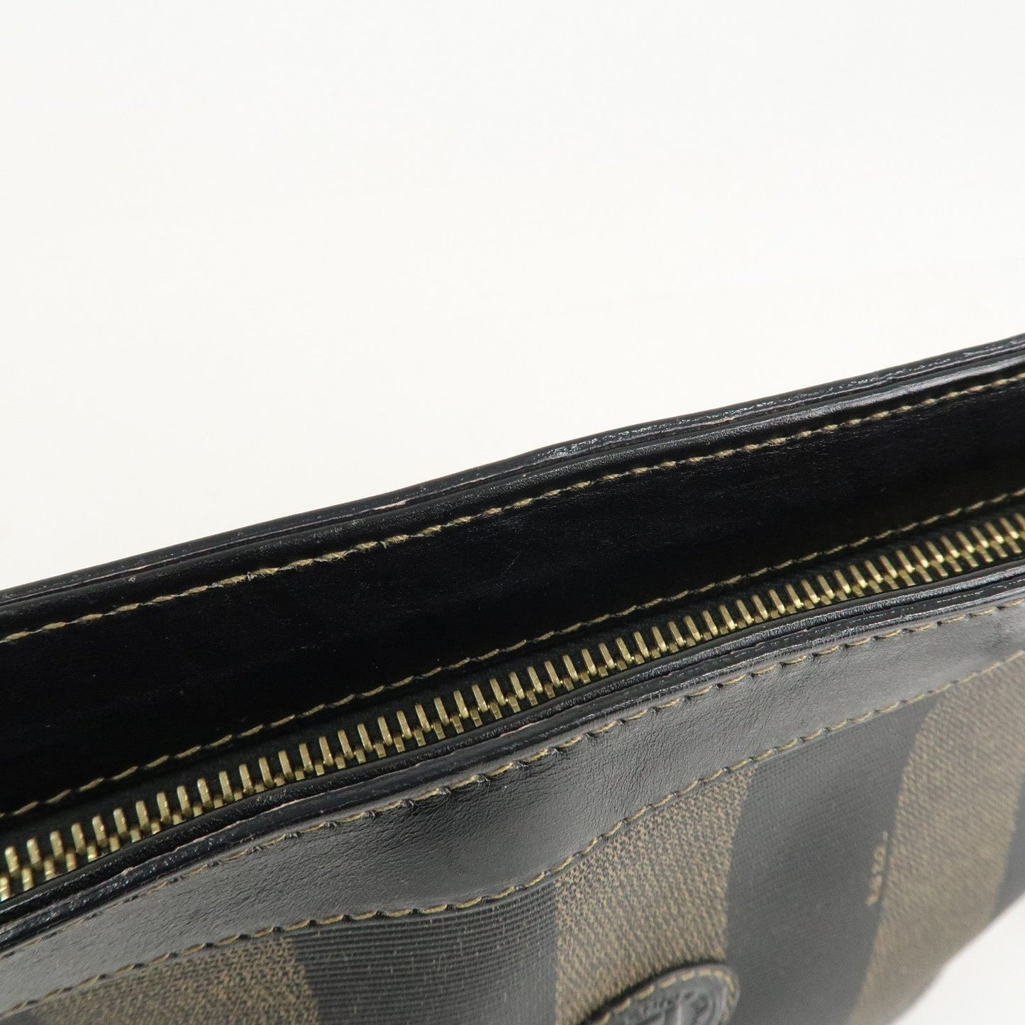 FENDI Pequin PVC Leather Shoulder Bag Black Brown 11644