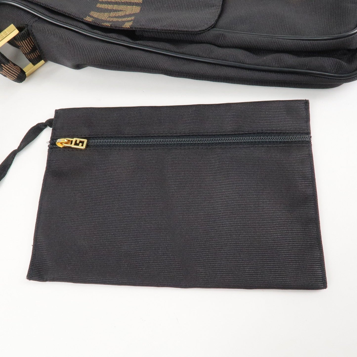 FENDI Nylon Canvas Leather Shoulder Bag Hand Bag Black Brown
