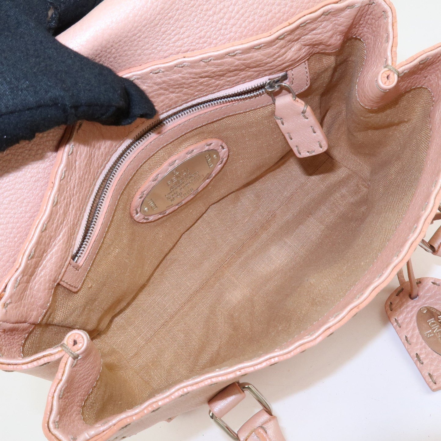 FENDI Selleria Leather Mini Linda Hand Bag Pink 8BR486
