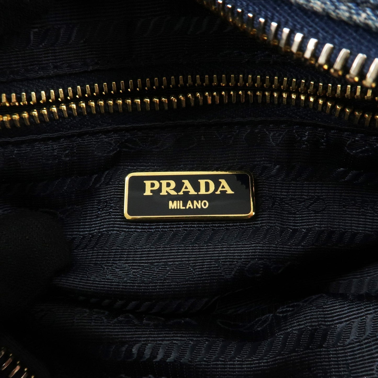PRADA Logo Canvas Leather Pouch Cosmetic Pouch Blue 1NA175
