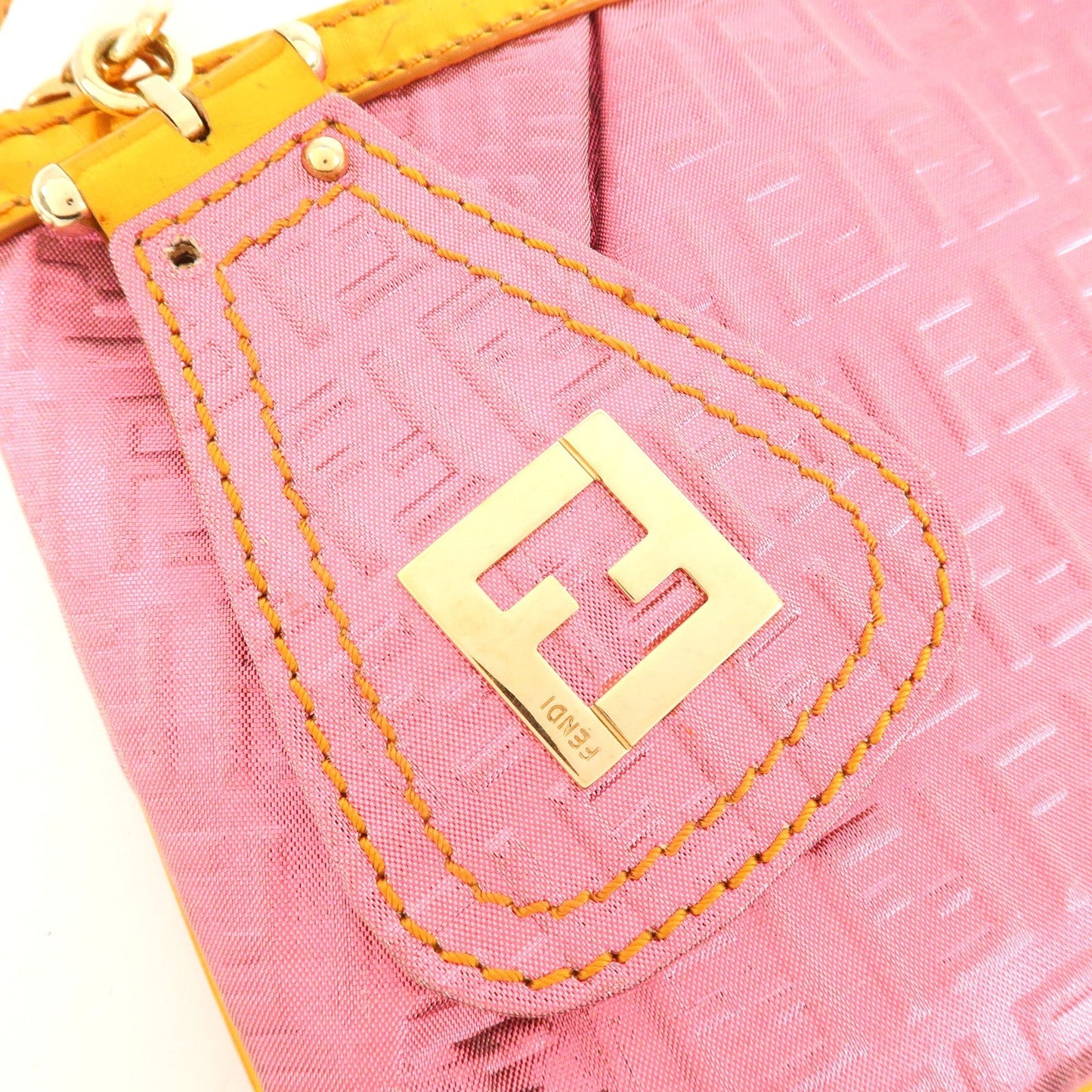 FENDI Zucchino PVC Patent Leather Shoulder Bag Hand Bag Pink Gold