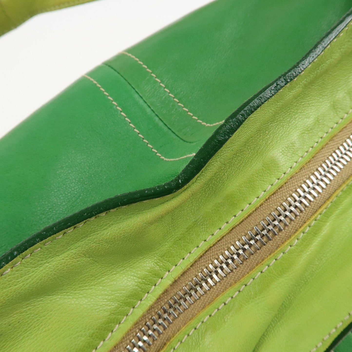 PRADA Logo Leather Tassel Shoulder Bag Hand Bag Green
