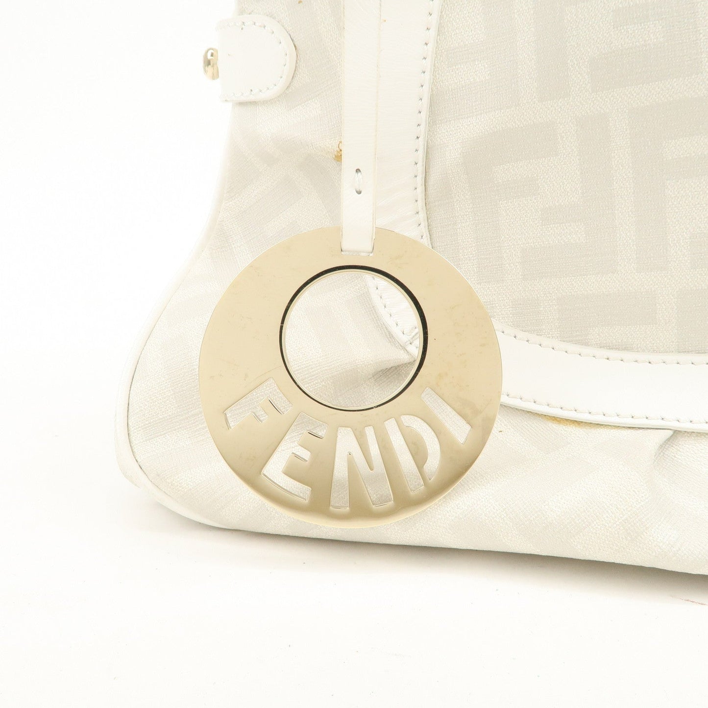 FENDI Zucca PVC Leather Shoulder Bag White Gold Hardware 8BR628