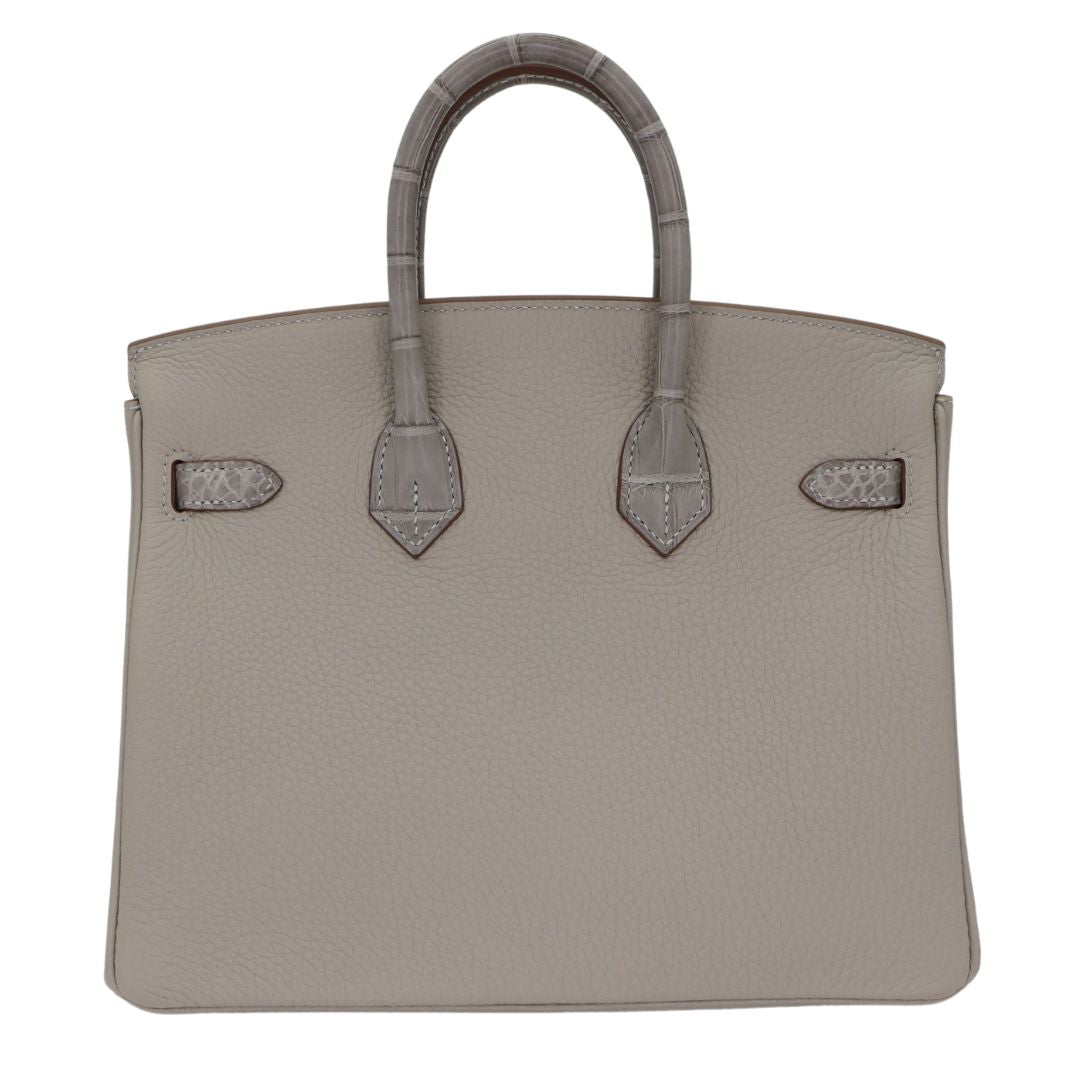 Hermes25cm Birkin Touch Gris Perle Togo/ Matte Alligator Gold Hardware