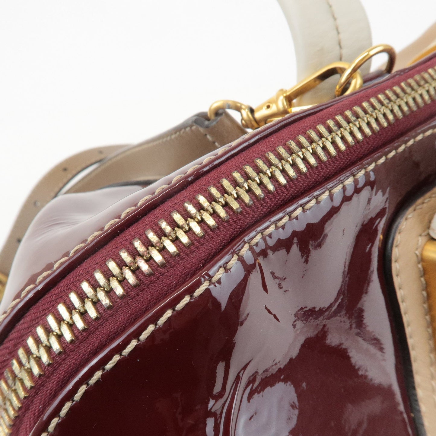 FENDI Chameleon Leather 2WAY Bag Hand Bag Beige Bordeaux 8BL114