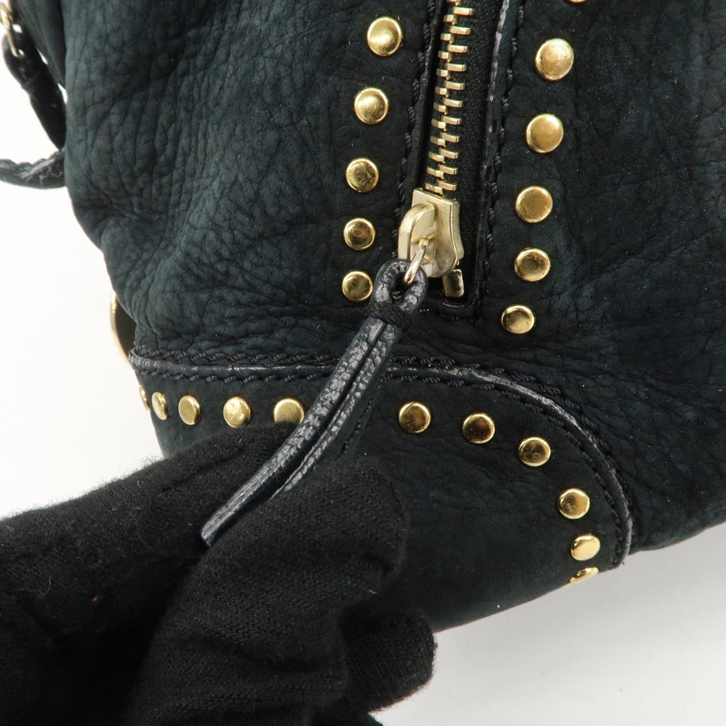 FENDI Suede Studs Mini Boston Bag Black 8BL076