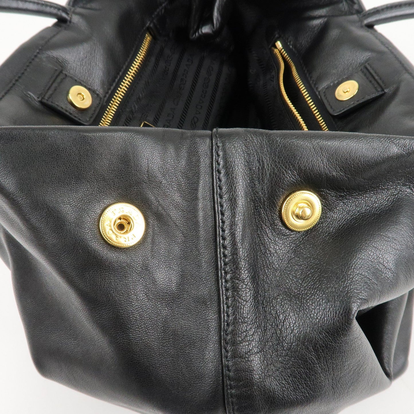 PRADA Nappa Leather Ribbon Tote Bag Hand Bag NERO Black BN1601