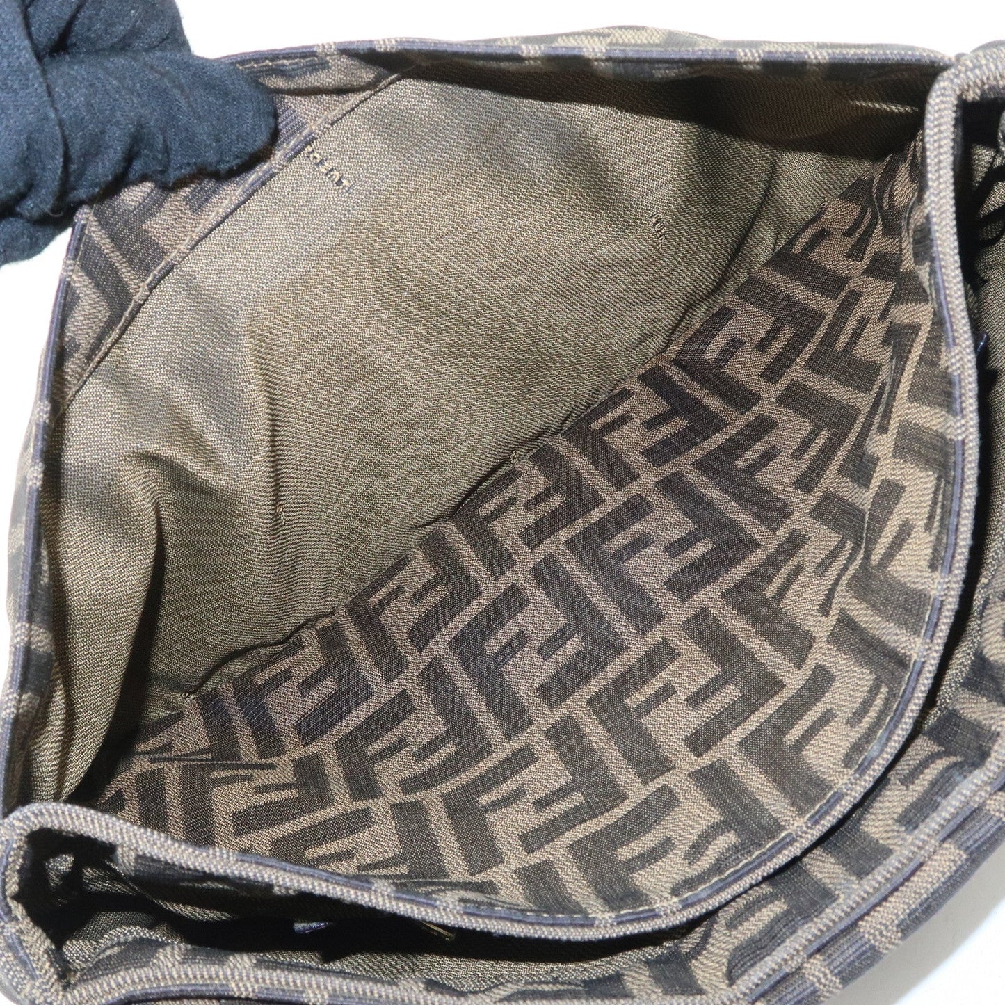 FENDI Zucca Canvas Leather Hand Bag Brown Black Gold Hardware