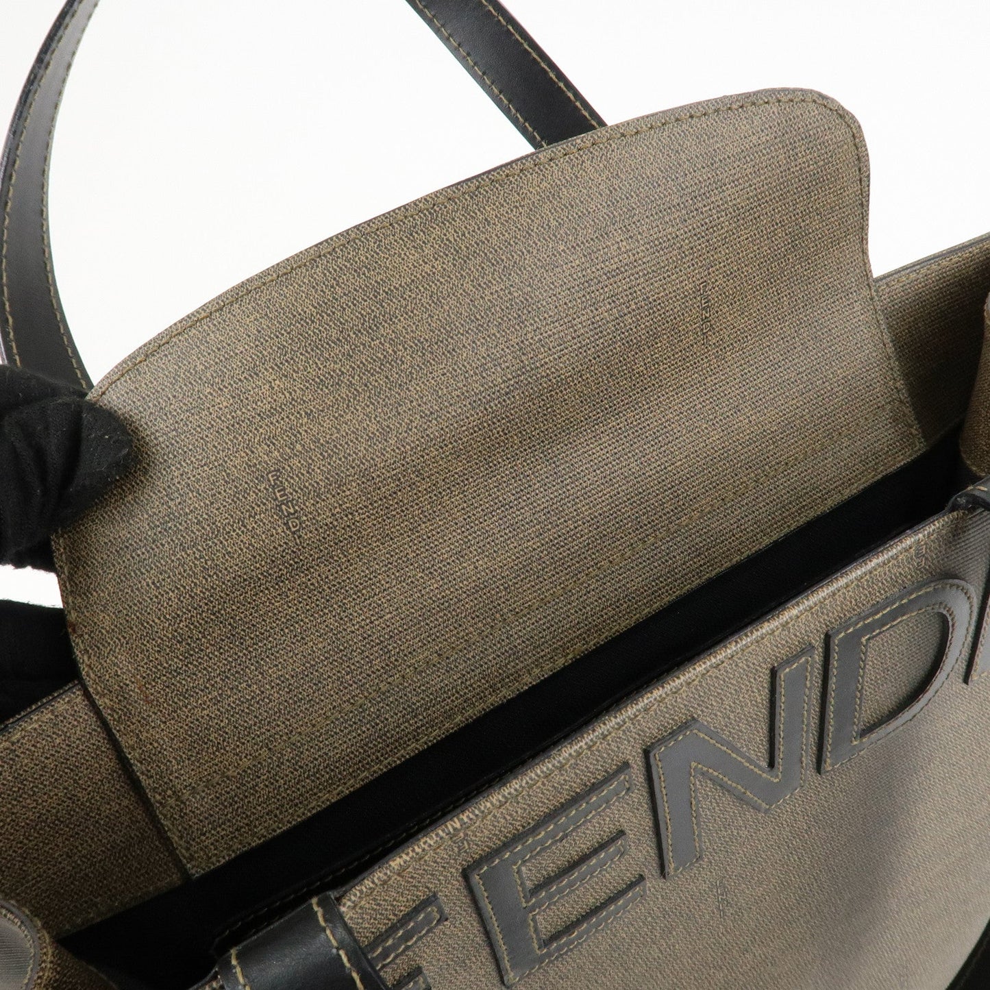 FENDI PVC Leather Tote Bag Hand Bag Shoulder Bag Brown Black