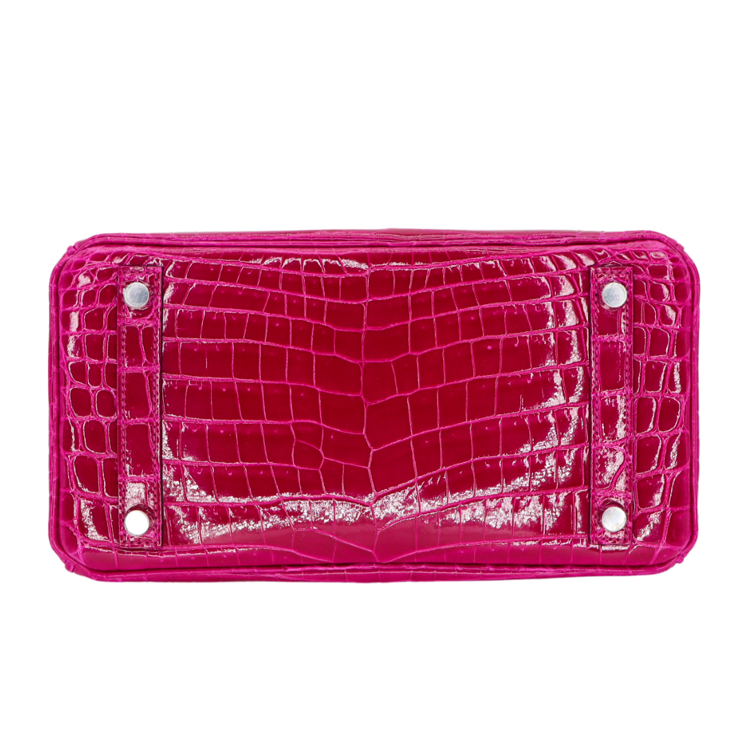 Hermes25cm Birkin Rose Scheherazade Shiny Niloticus Crocodile Palladium Hardware