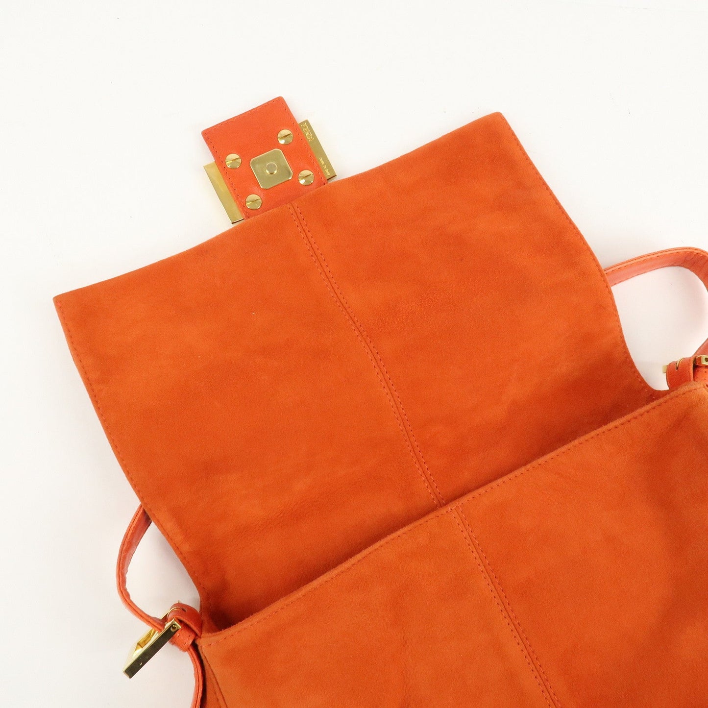 FENDI Mamma Baguette Suede Leather Shoulder Bag Orange 26325