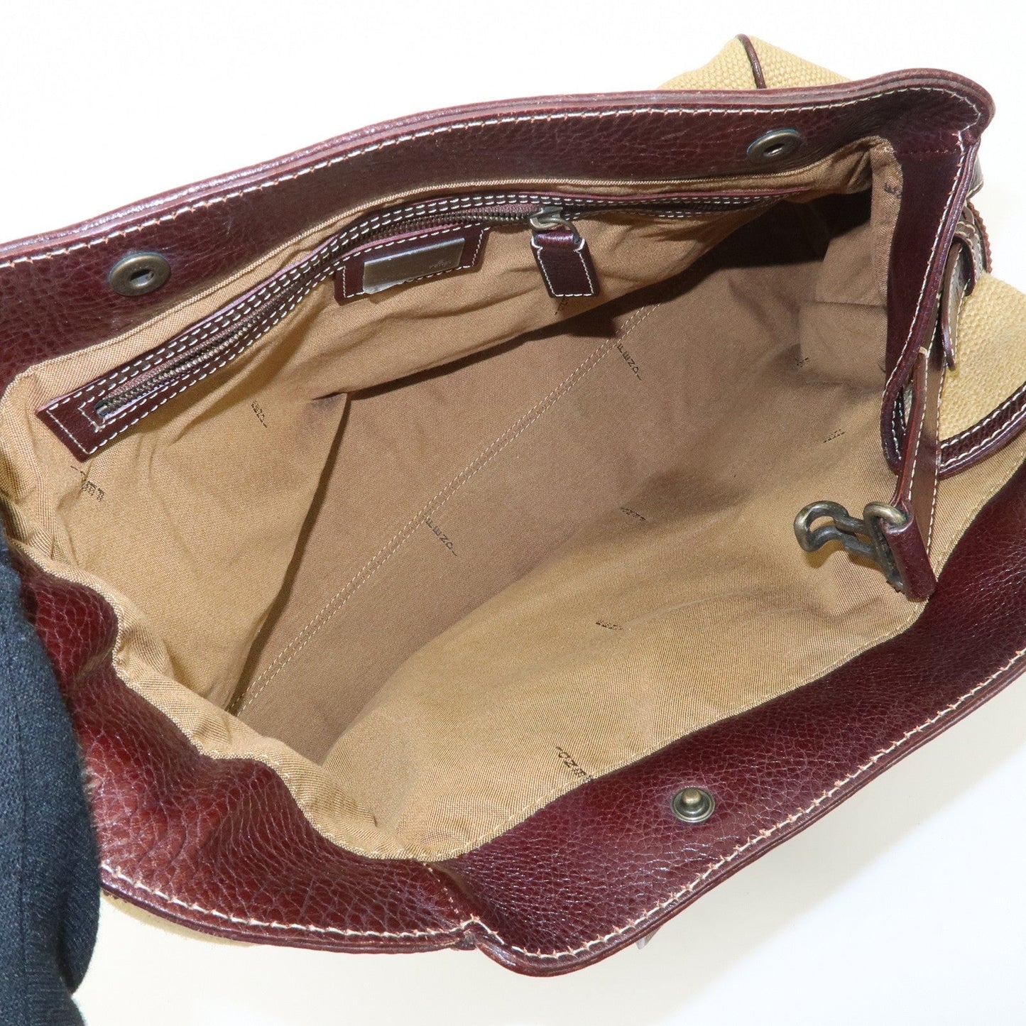 FENDI Ethnico Zucca Canvas Leather Shoulder Bag Beige Brown 8BN162