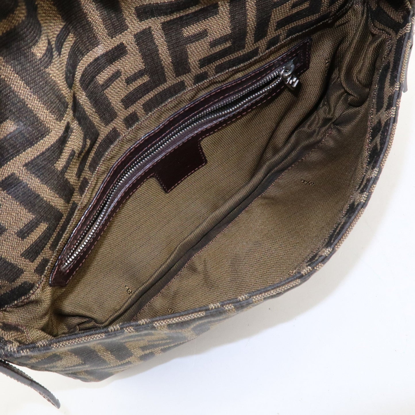 FENDI Mamma Bagguette Zucca Canvas Leather Shoulder Bag 26424