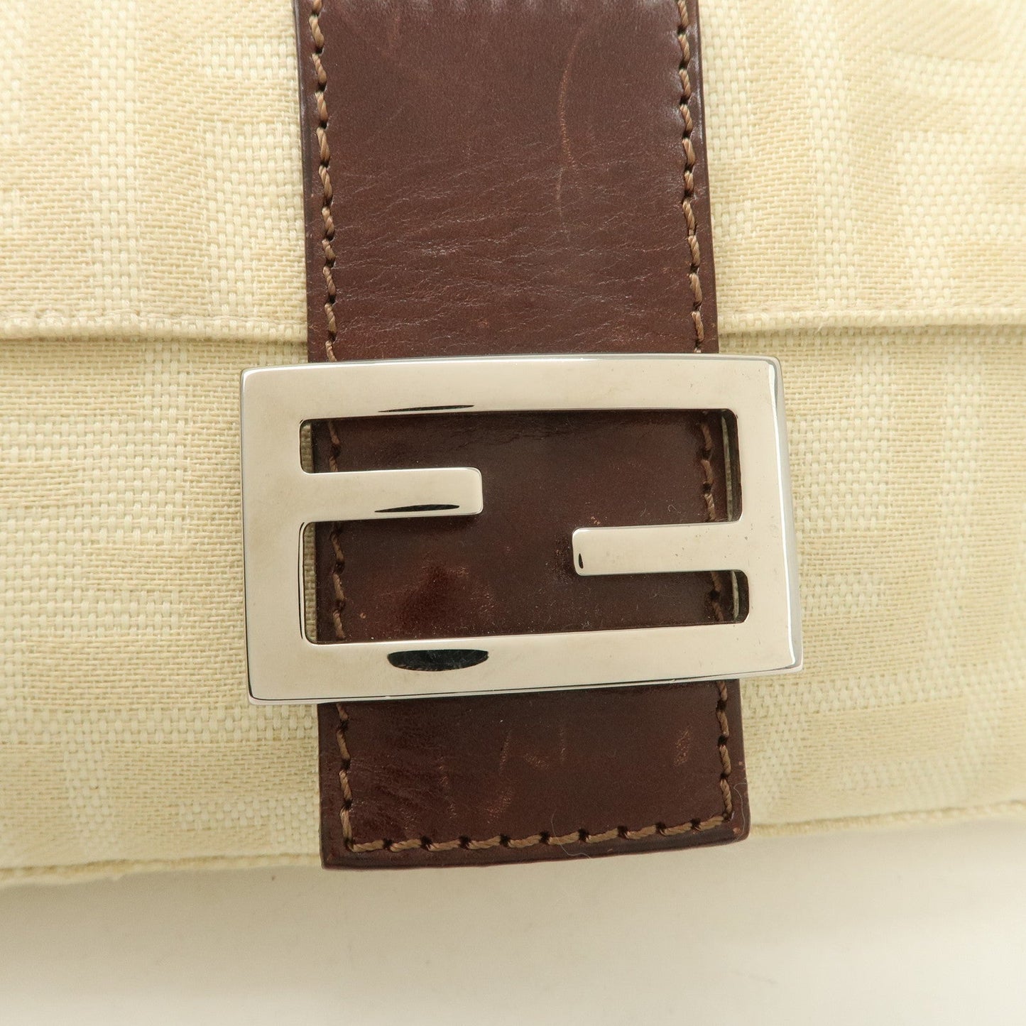 FENDI Zucca Mamma Baguette Canvas Shoulder Bag Beige White 26424