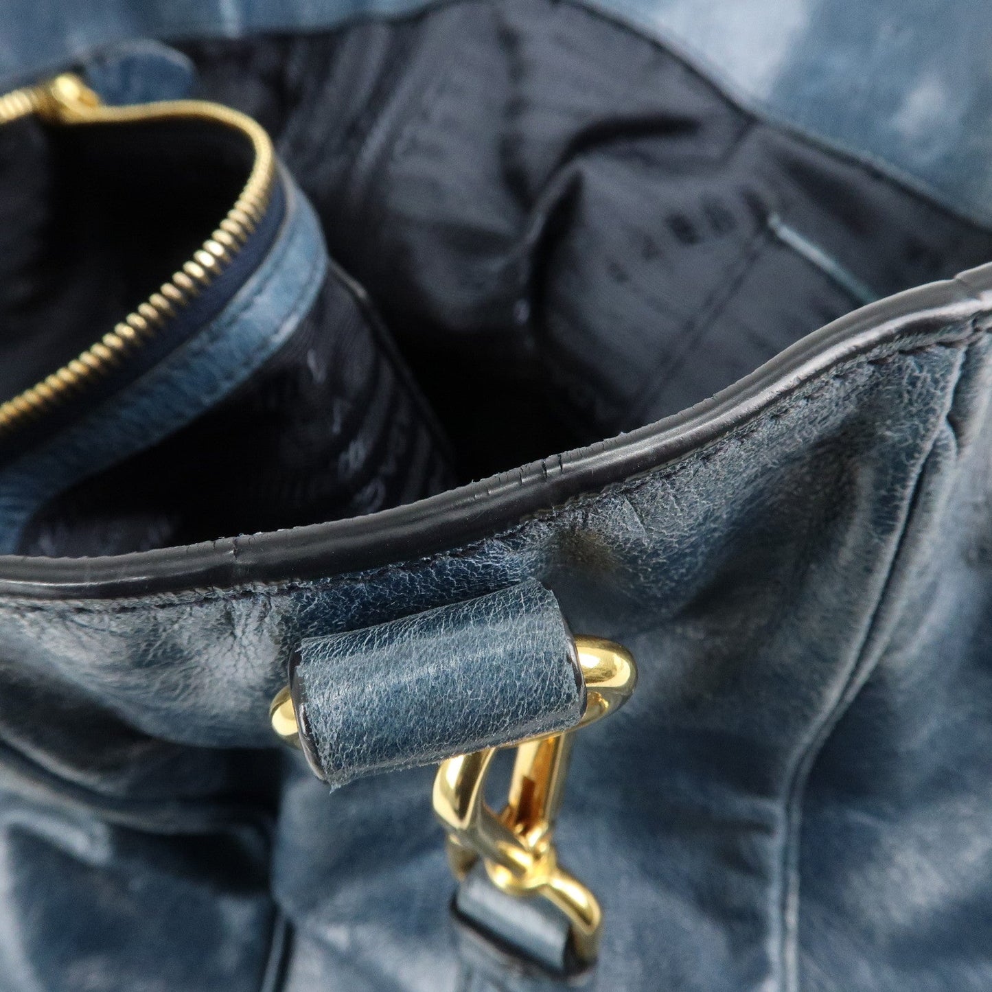 PRADA Leather 2Way Bag Hand Bag Shoulder Bag Blue BN2325