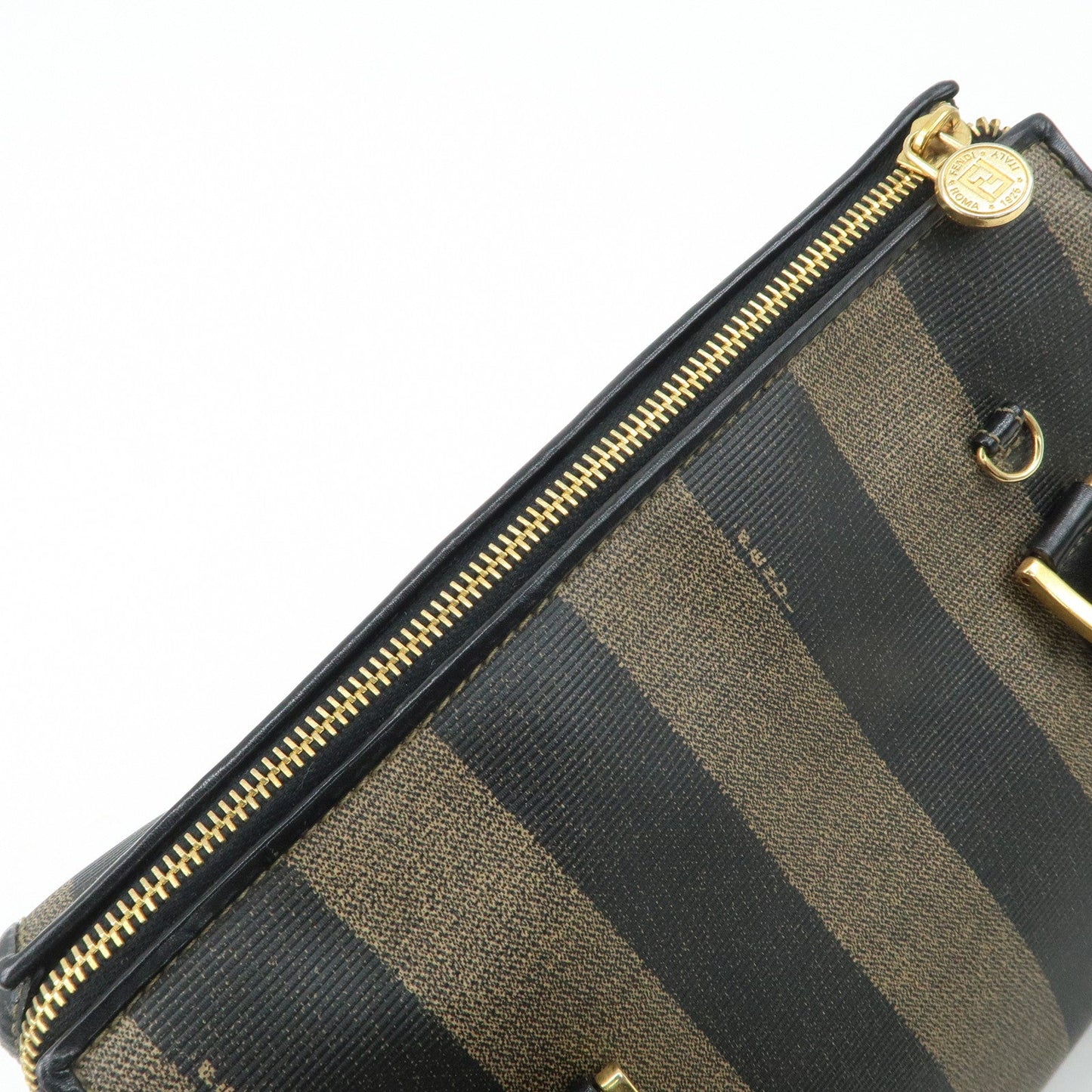 FENDI Pequin PVC Leather 2Way Bag Hand Bag Brown Black