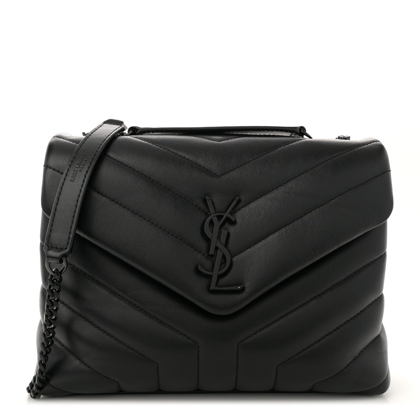 Saint Laurent Calfskin Y Quilted Monogram Monochrome Small Loulou Chain Satchel Black