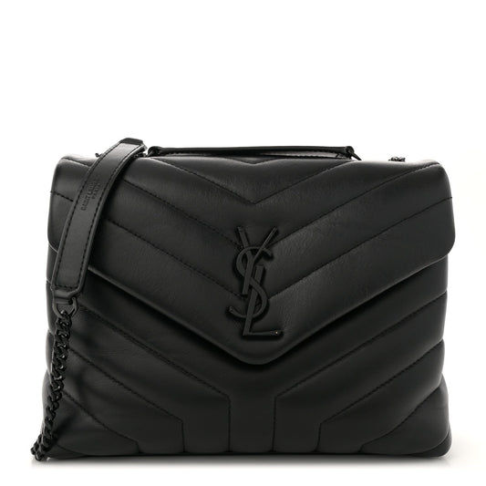 Saint Laurent Calfskin Y Quilted Monogram Monochrome Small Loulou Chain Satchel Black