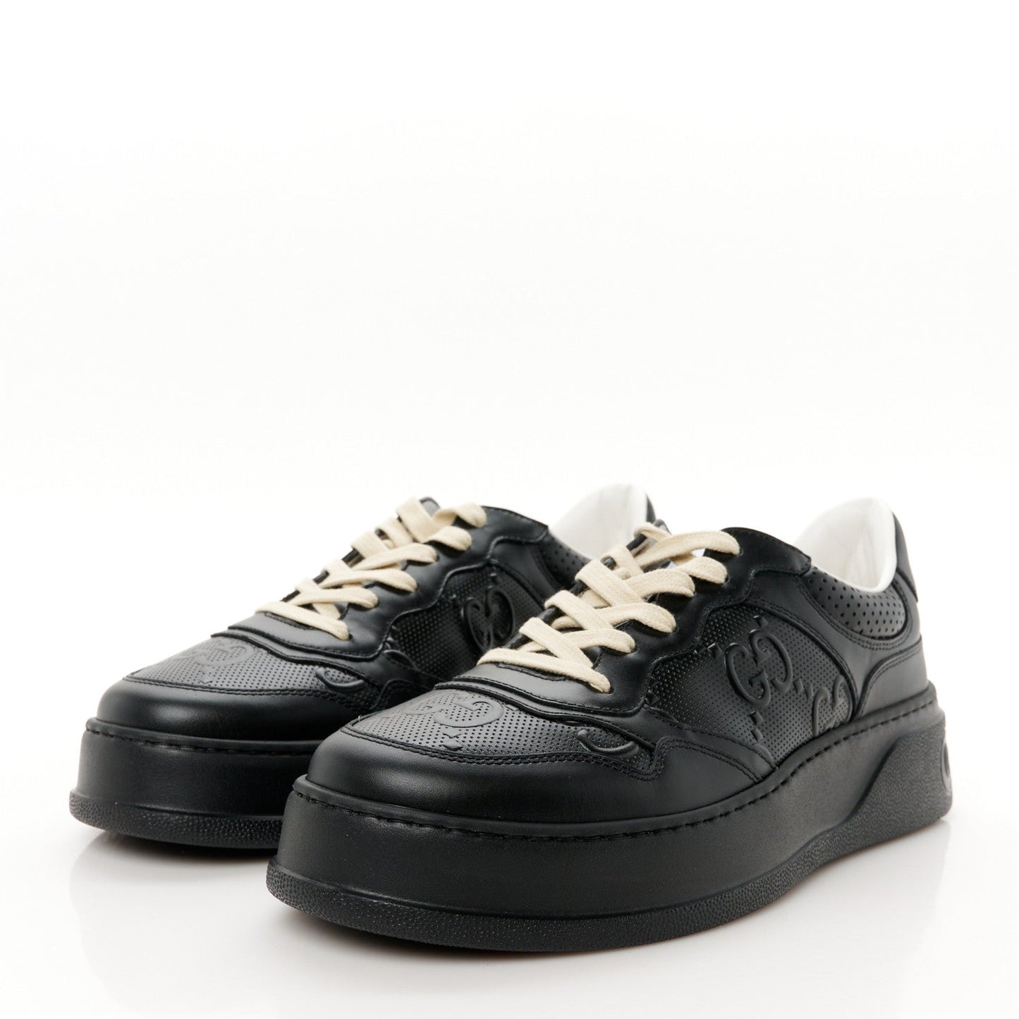 Gucci Calfskin GG Tennis Embossed Perforated Mens Interlocking G 55mm Sneakers 8.5 Black