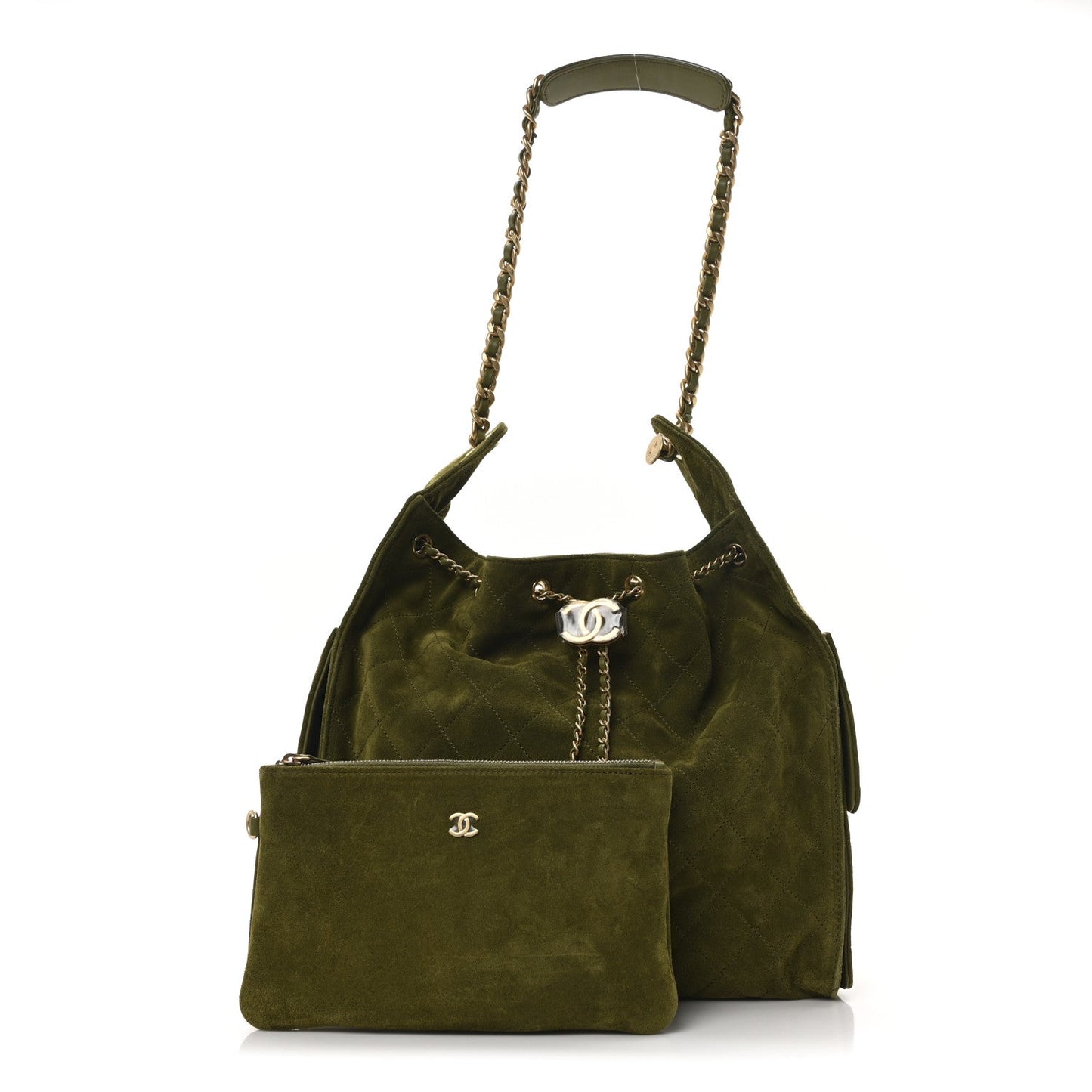 Suede Quilted Medium Chanel 25 Handbag Khaki