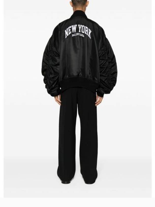 Luxury Balenciaga Trending 2026 New York Embroidery Bomber Jacket Black