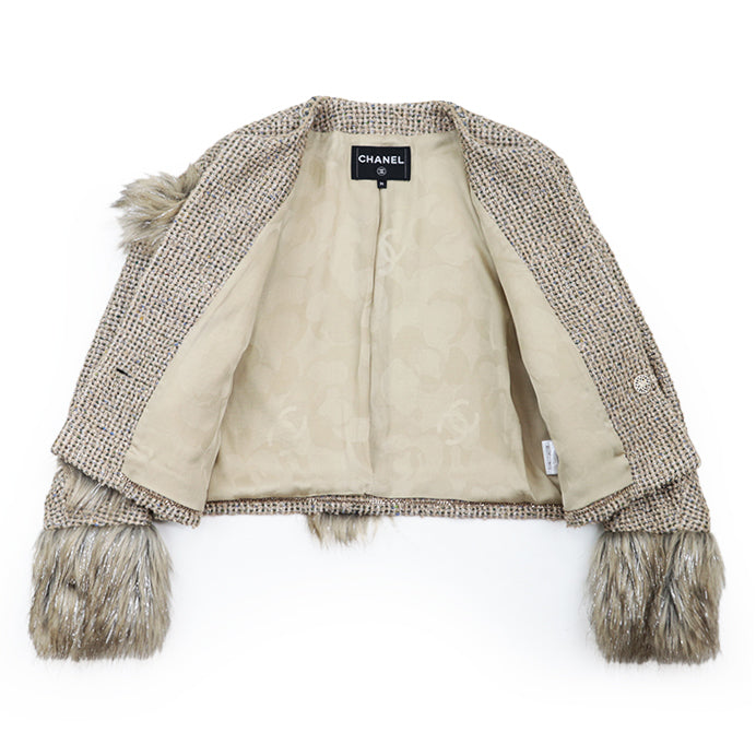 Chanel Tweed Collarless Jacket Gold Classic Flap Tote