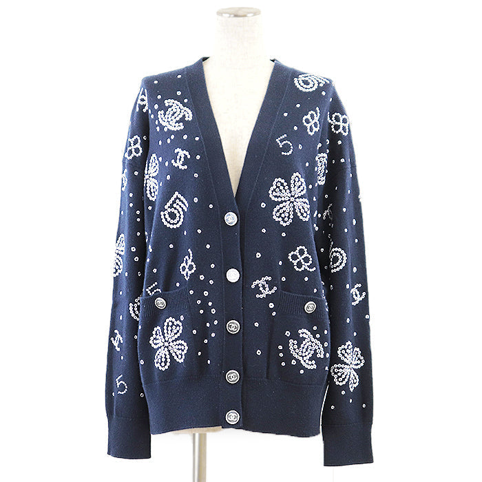 Chanel Knit Cardigan Navy White Classic Flap Tote