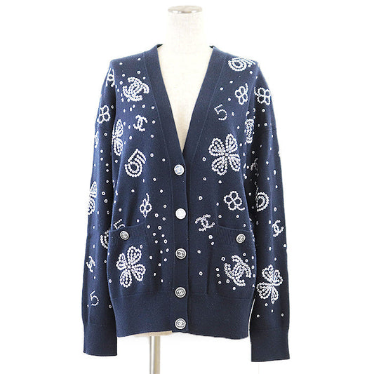 Chanel Knit Cardigan Navy White Classic Flap Tote