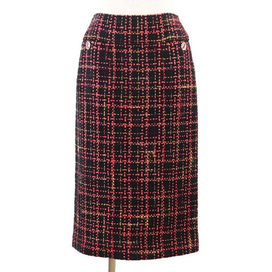 Chanel Tweed Skirt , Crystal Button, Check Pattern, Black/Red/Mustard Classic Flap Tote