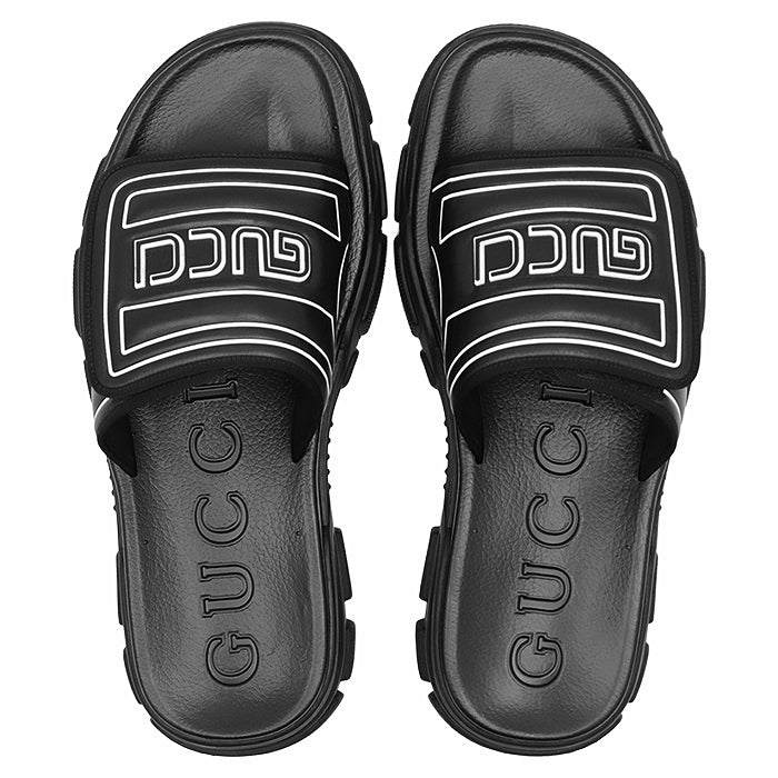 Gucci Slide Signature Logo Leather Rubber Sandals