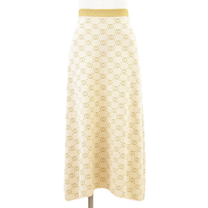 Gucci GG Interlocking Jacquard Metallic Wool Blend Long Skirt