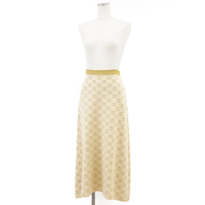 Gucci GG Interlocking Jacquard Metallic Wool Blend Long Skirt
