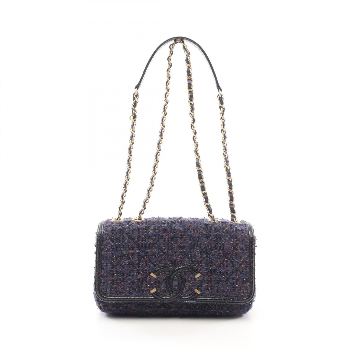 Chanel CC Filigree Fabric Exotic Leather Shoulder Bag