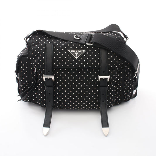 Prada Studs Nylon Leather Shoulder Bag
