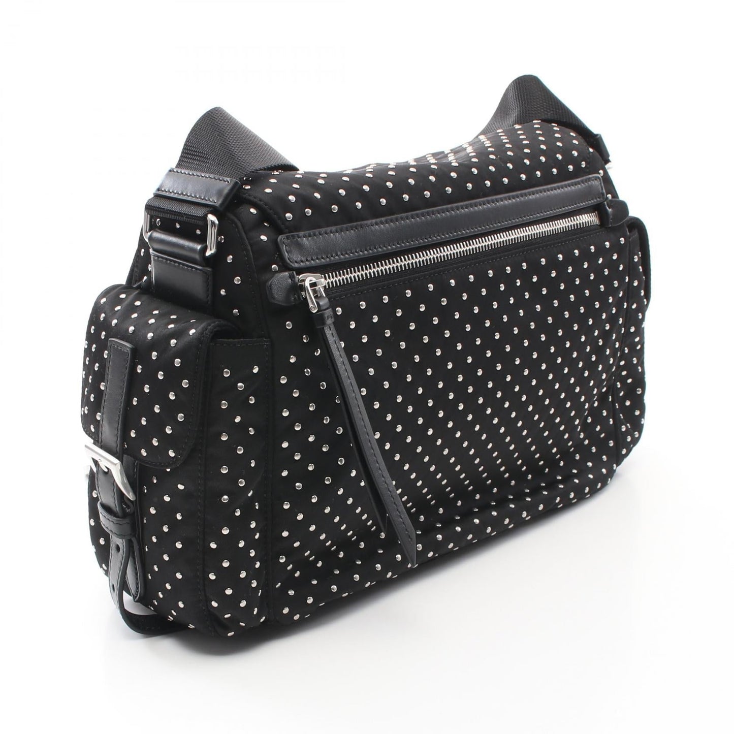 Prada Studs Nylon Leather Shoulder Bag