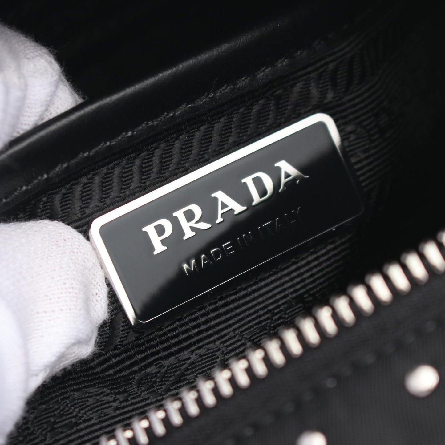 Prada Studs Nylon Leather Shoulder Bag