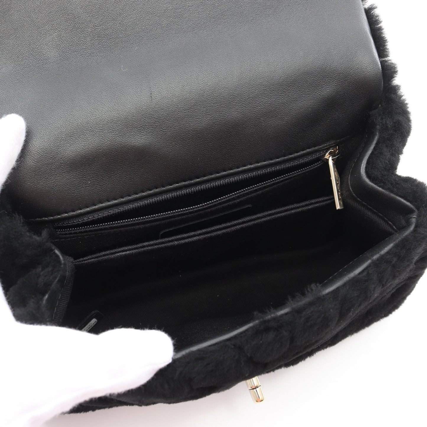 Chanel Coco Handle Flap Shevron V Stitch Fur Handbag